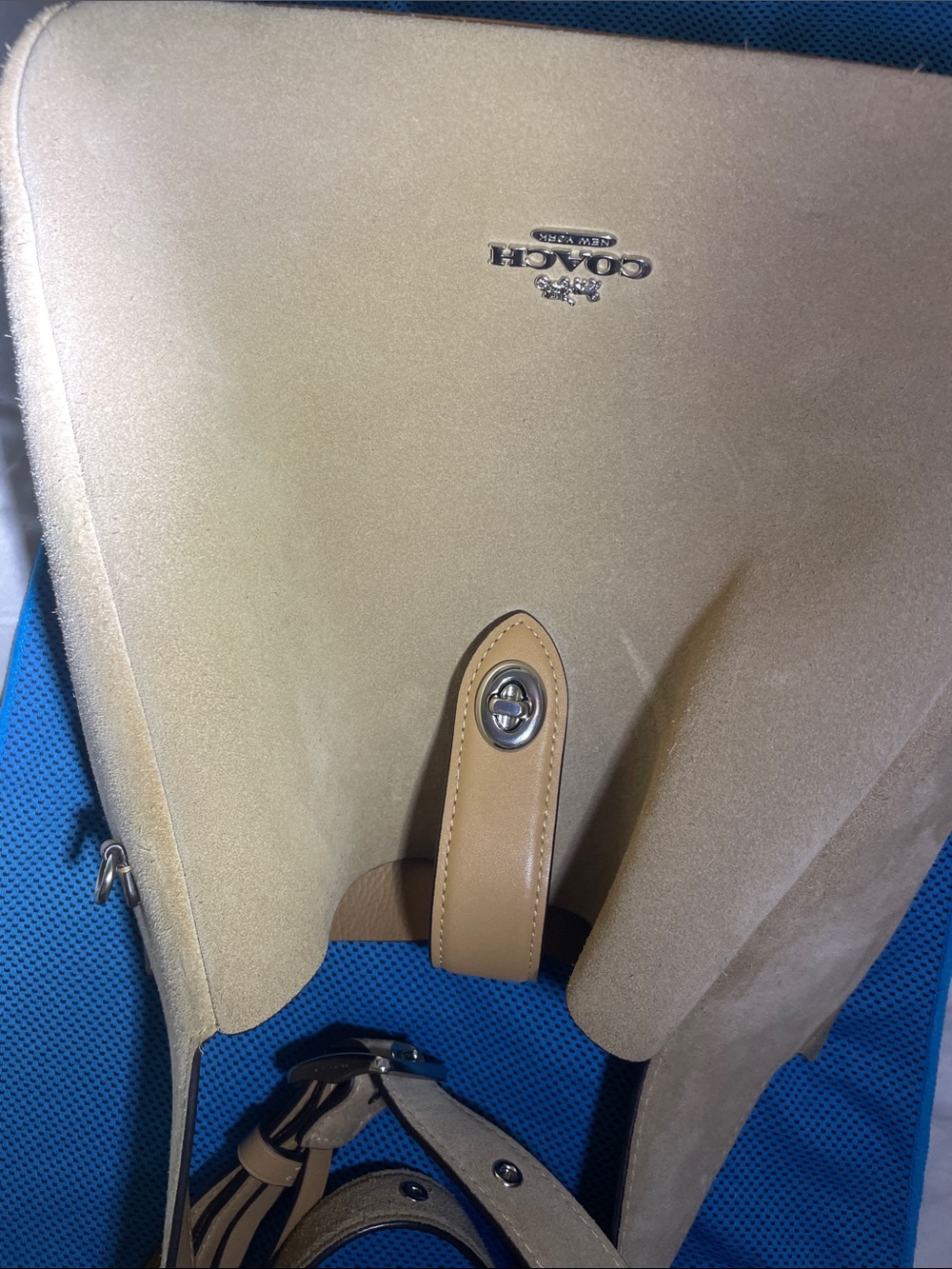 Coach Tan Suede and Leather Shoulder Bag with Turnlock Accent